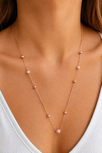 Bilsen Store Tamamı 925 Ayar Gümüş Rose Kaplama Çift model Dorikalı kolye