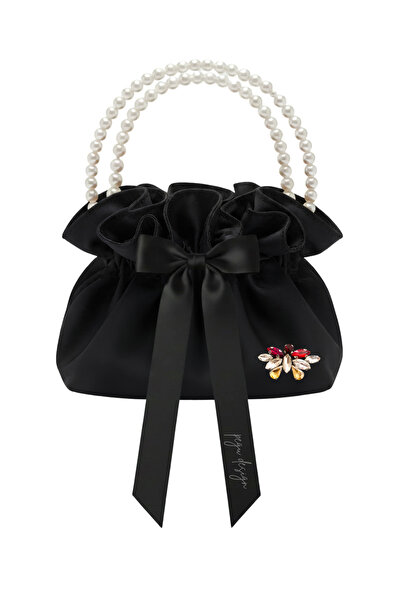 pegu baby collection ЧЕРНА САТЕНЕНА ЧАНТА ОТ ПАМУК, С ДЕКОРАЦИЯ ОТ КРИСТАЛНИ ...