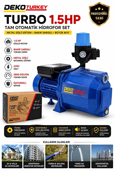 DEKO TURKEY 1.5 HP Tam Otomatik Hidrofor Set Metal Dişli Bakır Sargılı Jet Su...