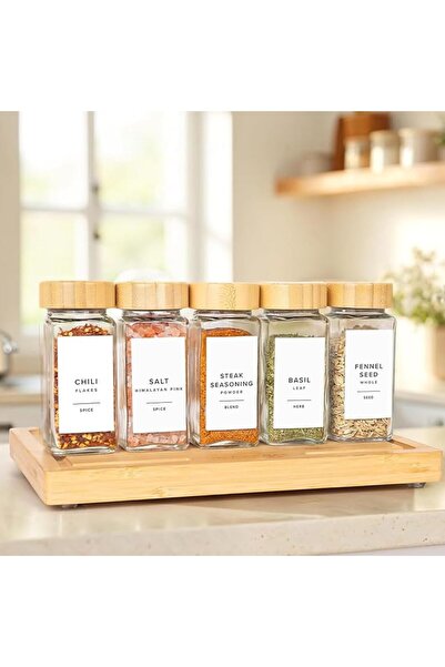 GENERAL 12 Pcs Glass Spice Jars with Bamboo Lids 4oz Airtight Square Spice Co...