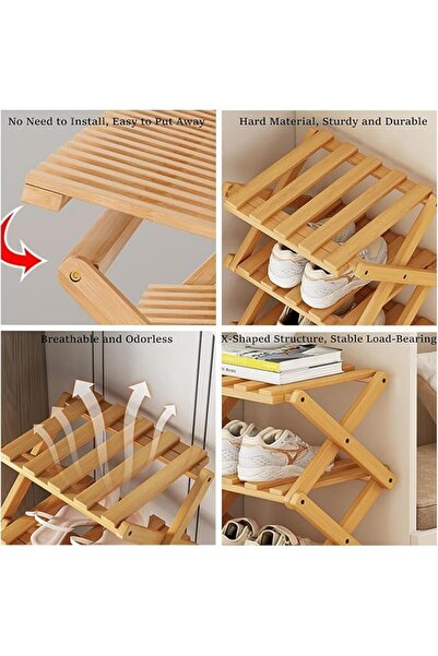 Tazweeq Foldable Shoe Rack, Bamboo Folding Vertical Shoe Storage Organizer, I...