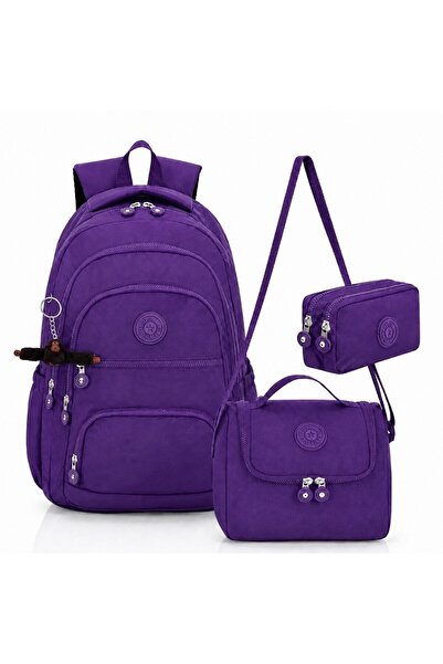 Paul Brand Crinkle Fabric School Backpack Set of 3 with Thermal Lunch Bag and...