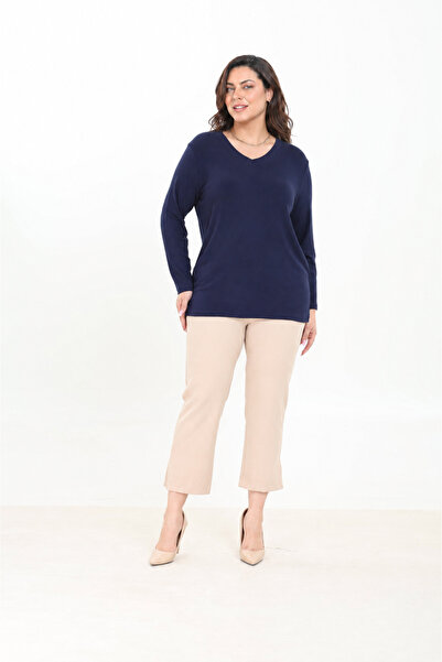 Mügerella EST.2026 Large Size V-Neck Long Sleeve Blouse