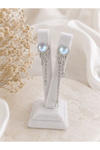 CM Jewelry أقراط فضية اللون من الفولاذ مرصعة بحجر الزركون وتفاصيل نجمة متدلية
