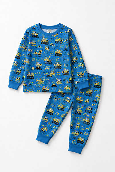mini kanka 2-Piece Boys' Pajama Set – Long Sleeve Cotton Safari & Vehicle Pat...