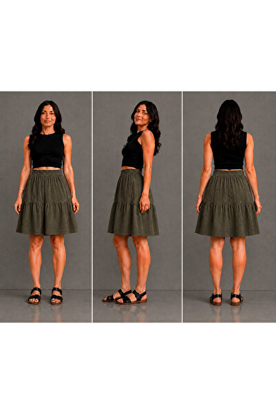 BNZ TEKSTİL Comfortable Fit Sofya Linen 55cm Short Skirt