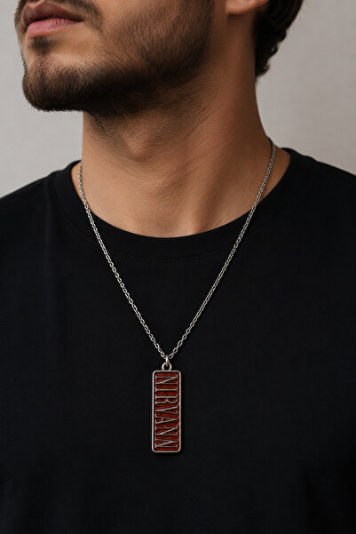 HER ŞEY NOTA www.herseynota.com Nirvana Written Brown Plate Rock Music Neckla...
