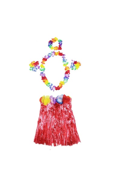 Marsilyan Luau Aloha Hawaii Necklace Skirt Crown and Bracelet Set Red () Ilke...