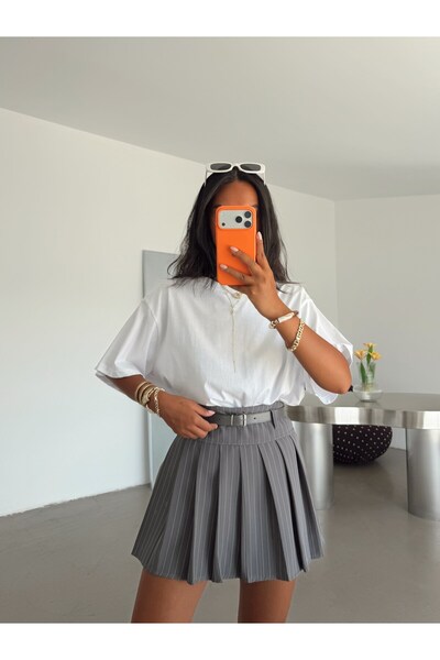 myd Pleated Striped Mini Skirt - Gray