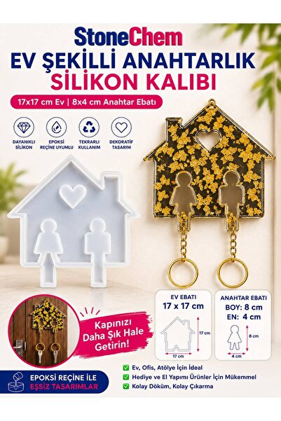 stonechem Ev Şekilli Anahtarlık Silikon Kalıbı 17x17 cm – Epoksi Reçine Duvar...