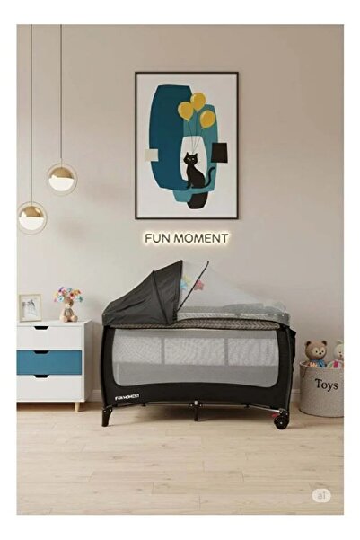 Fun Moment Children's playpen 126 x 65 cm with changing mat and mosquito net