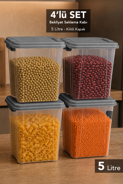 Meleni Home 4-Piece Storage Container with Locking Lid - Deep Food and Grain ...