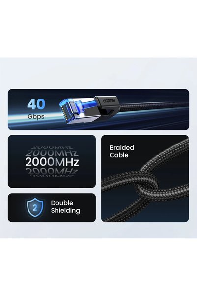 Sarftech Cat8 3 Meters Premium Super High Speed Ethernet Cable 40 Gigabit/S 2000Mhz Metal Armored Rj45 Lan Cable