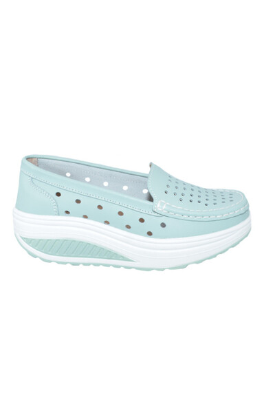 OEM Pantofi casual damă turcoaz din piele naturală cu perforații și talpă ort...