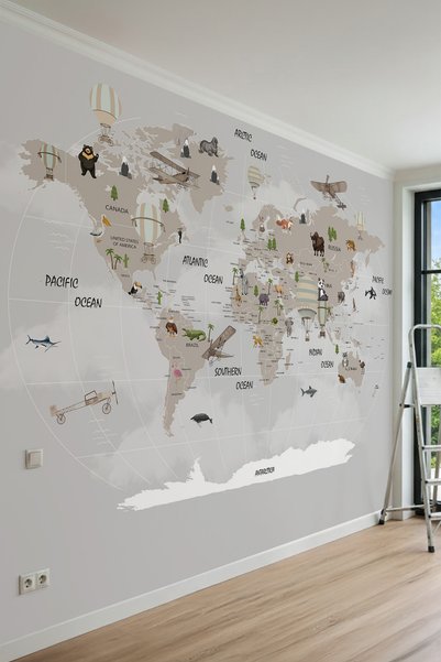 dreamwall Eğitici Dünya Haritası, Hayvan Figürleri ve Sıcak Hava Balonlu Tek ...