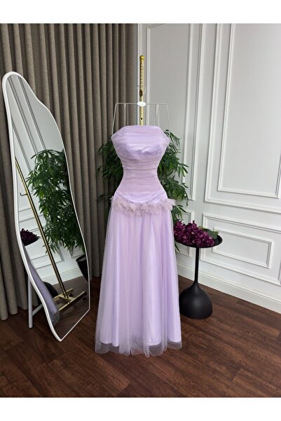 ranin Silver Tulle Evening Dress with Sheer Cloche
