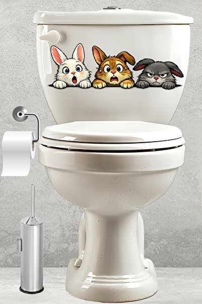 Echo Home Toilet Sticker Three Cute Rabbits with Confused and Grumpy Facial E...