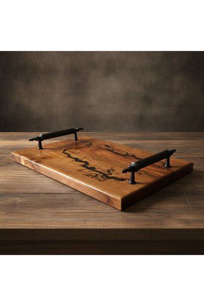 Mekece Presentation Tray Eps-K01 |   Laciveret Epoxy Patterned Walnut Wood Presentation Tray