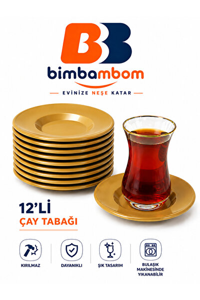 bimbambom 12-Piece Gold Tea Plate Set Plastic Tea Plate 12 Pieces