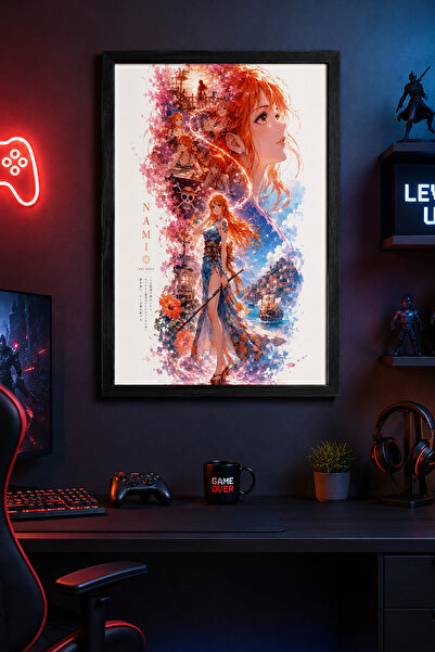 Charmbi Poster cu ramă din lemn, pisica hoță Nami, cadou, pictură murală, imp...