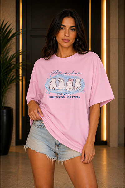 FECCY Tricou oversize pentru femei cu imprimeu Premium Rabbit, din bumbac