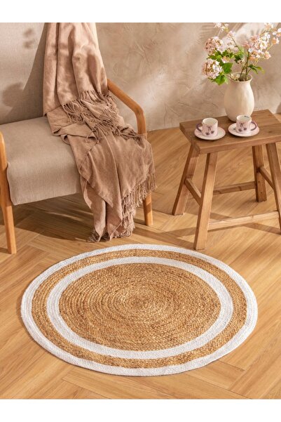 LC Waikiki LCW HOME Karışık Çizgi Desenli Hasır Yuvarlak Halı 90 Cm
