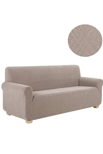 Bal Peteği Sitreç Lastikli Kanepe Örtüsü Likralı Koltuk Örtüsü Tek 3'lü/ Çekyat Örtüsü. Vizon