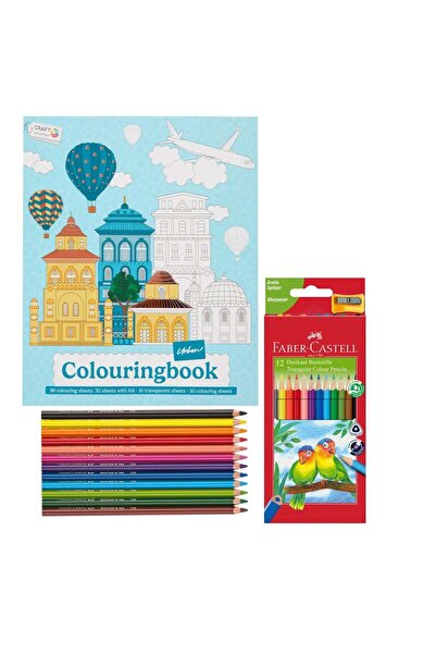 Decotime Set Carte de Colorat Antistres Urban + 12 Faber-Castell, 96 pagini