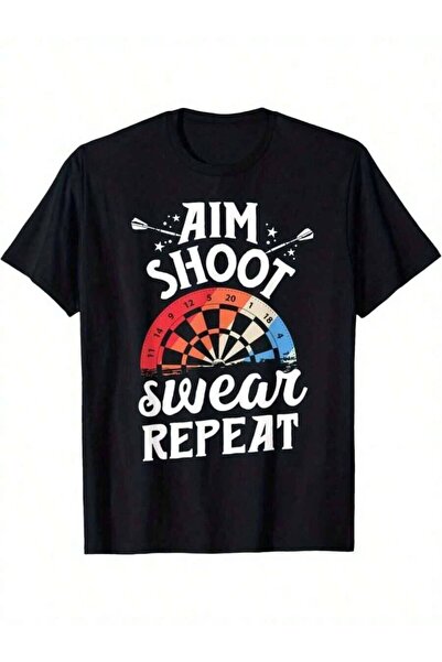 k222 قميص رجالي بتصميم Aim Shoot Repeat - قميص أسود مضحك من القطن مع رسومات ل...