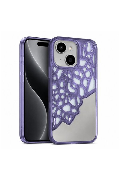 Zebana Apple iPhone 14 Compatible Case Lace Mirror Silicone Case Deep Purple