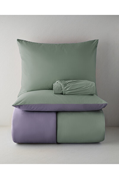 English Home Plain Pamuk King Size Nevresim Takımı 240x220 cm Yeşil-mor