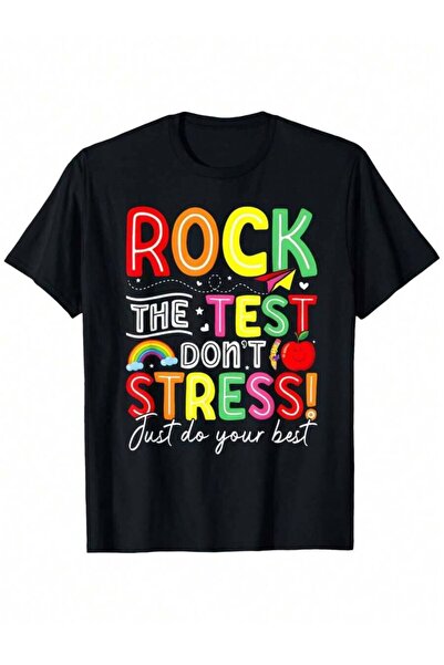 2BIR تي شيرت رجالي بطبعة "Rock The Test Don't Stress Just Do Your Best" - تي ...
