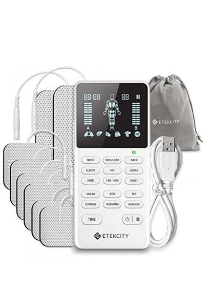 ETEKCITY جهاز تحفيز العضلات TENS لتخفيف الآلام، 4 قنوات، جهاز تدليك كهربائي ق...