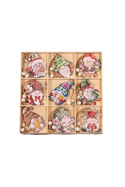 Rao Set 18 Decoratiuni de Craciun din Lemn, cu Snur pentru Agatare in Brad, M...
