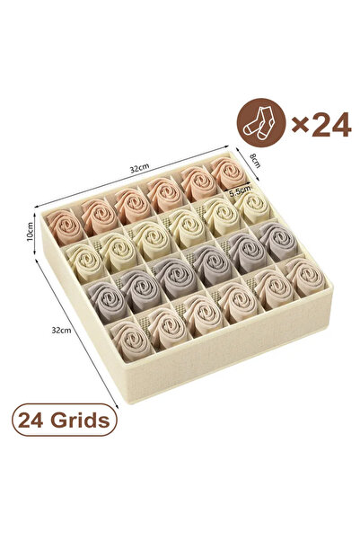 Choice23 24grids-beige Sports Bra Underwear Organizer Storage Box Panties Soc...