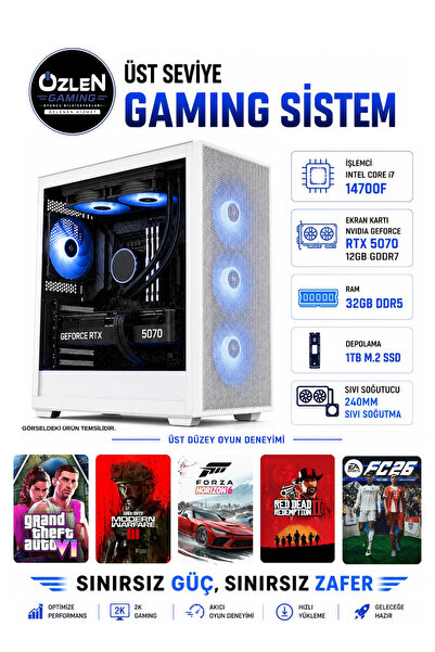 ÖZLEN XL51 İ7 14700F RTX 5070 12GB 32GB DDR5 RAM 1TB M.2 SSD Üst Seviye Beyaz...