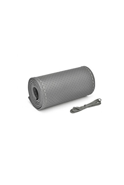 ART Husa volan auto piele perforata premium cu ac si ata gri cusatura gri mar...