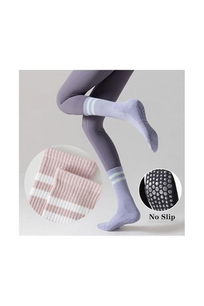 Morvena Picks Pachet de 4 șosete lungi de yoga cu design anti-alunecare, potr...