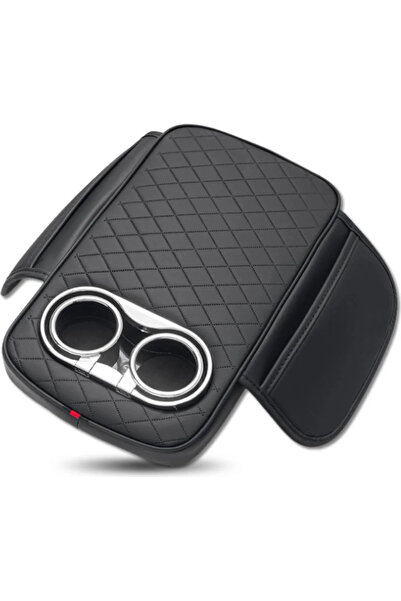 STARSTAR Car armrest gloves with cup holder and pocket, quilted design - black