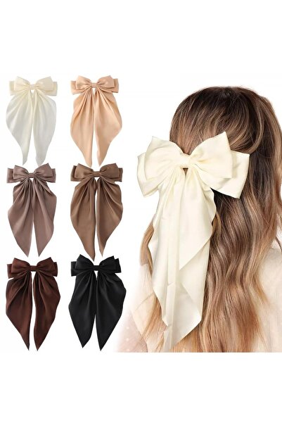STARSTAR 6-Piece Set - Women's Large Bow Hair Clips - Silk Satin Bow Hair Cli...