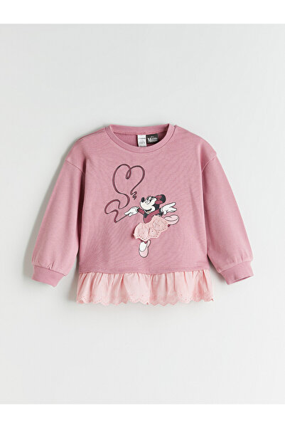 LC Waikiki Crew Neck Thick Minnie Mouse Printed Girls' Sweatshirt