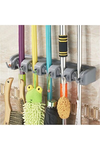 STARSTAR Multifunctional wall-mounted broom holder - 5 slots - 6 hooks - ABS ...