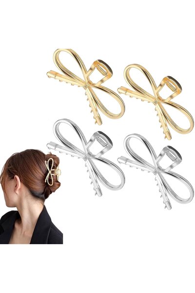 STARSTAR Four-piece set of metal bow hair clips—adorable knotted hair clips w...