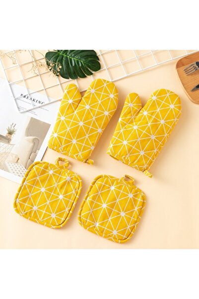 STARSTAR 6-Piece Yellow Cotton Oven Mitts and Potholders Set - Recycled Filli...