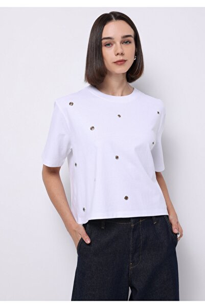 Colin's Relax Fit Round Neck Plain Women's White Short Sleeve T-Shirt