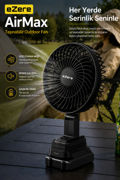 EZERE AirMax Şarjlı Taşınabilir Outdoor Fan Vantilatör ST-7997
