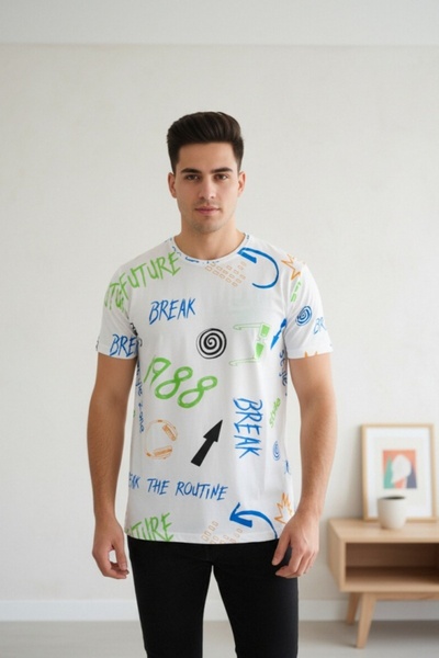OEM Tricou bărbătesc cu imprimeu grafic, mânecă scurtă, casual, TG-80