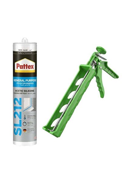 Pattex SL212 Transparent Silicone Sealant with Heavy Duty Green PVC Caulking Gun