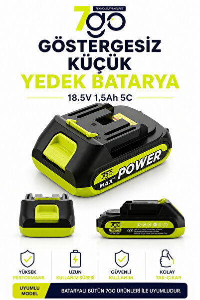 7GO Göstergesiz Küçük Batarya | 18.5V 1.5Ah 5C Li-Ion Yedek Batarya | Ürünler...