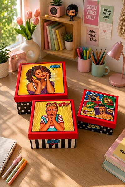 KOLİX Gift 3-Piece Decorative Box Pop Art Premium Packaging Box
